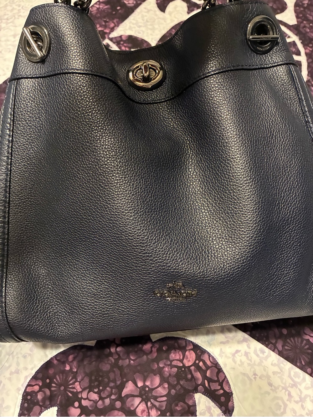 Coach Leather Madison Purse: Navy with Gunmetal Handle Accents - Picture 3 of 9